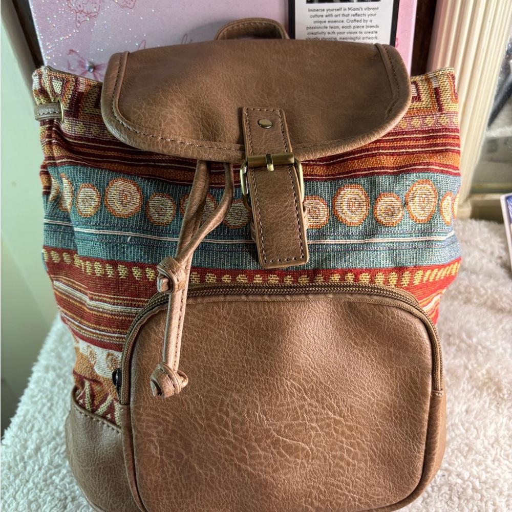 Brown and Multicolor Women's Backpack